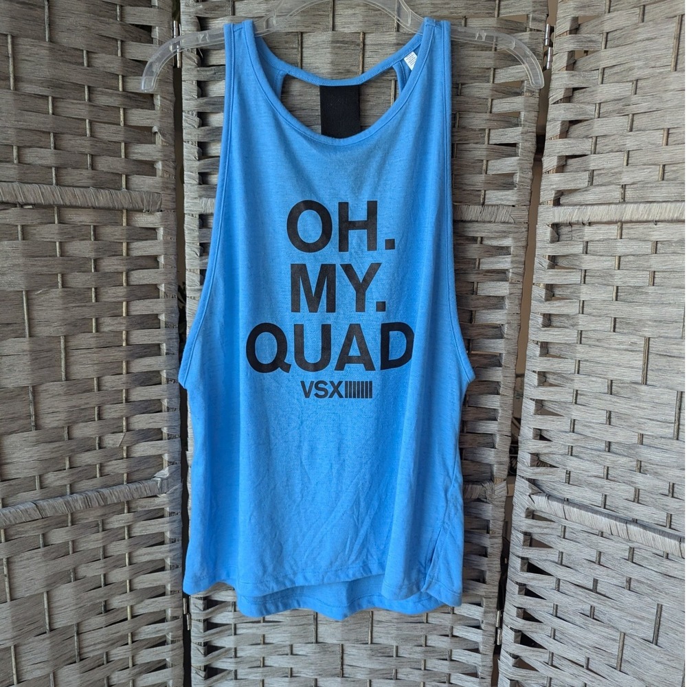 Victoria's Secret VSX Sport Tank Top Teal Blue Oh My Quad Graphic Sz M Athletic